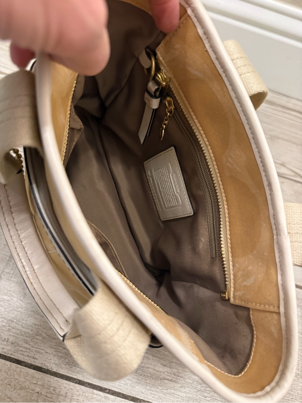 Coach Beige Scribble Signature Small Mini Tote with White Trim Y2K - Picture 5 of 9